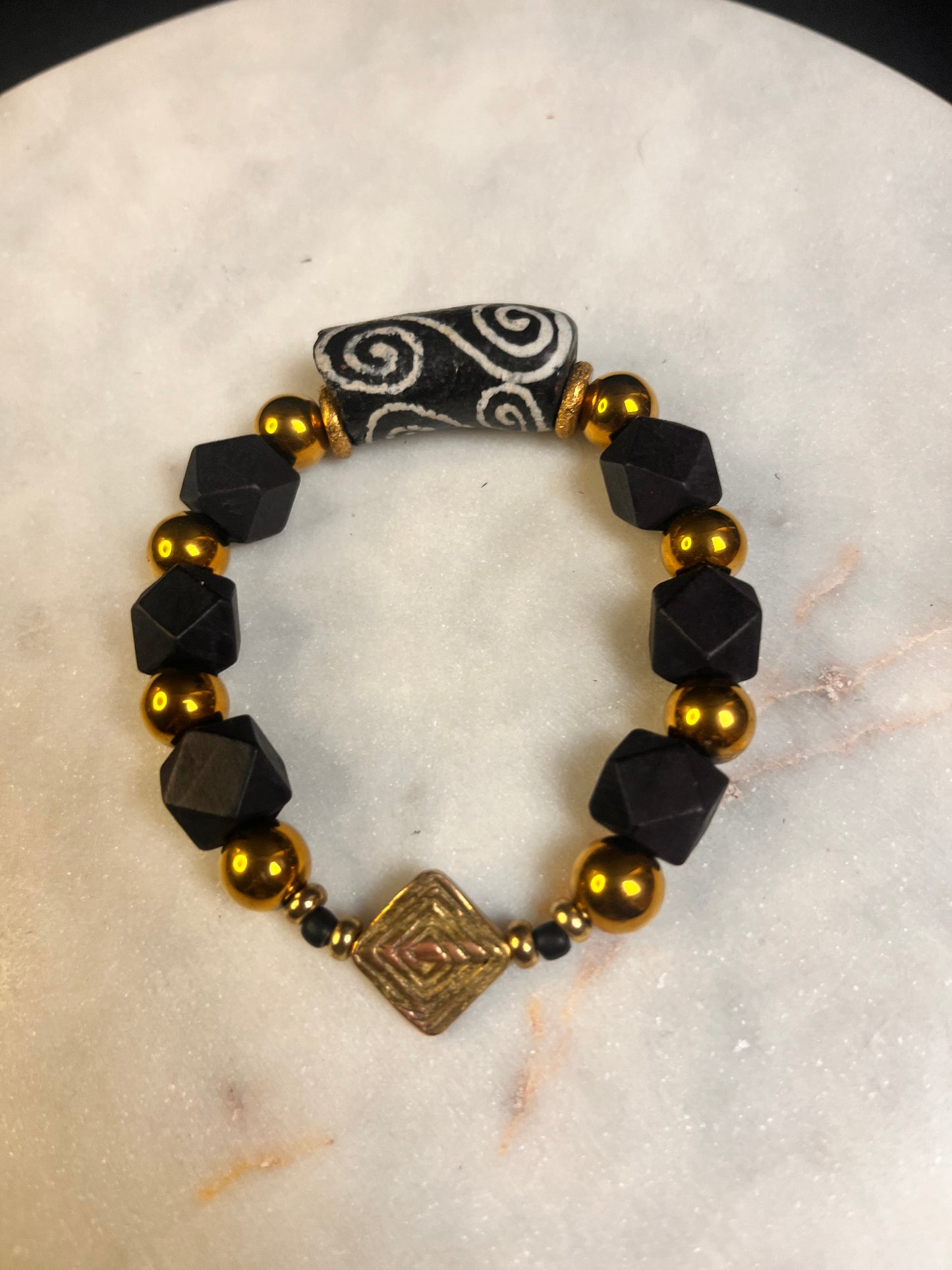 Integrity Black and Gold African Glass Bracelet