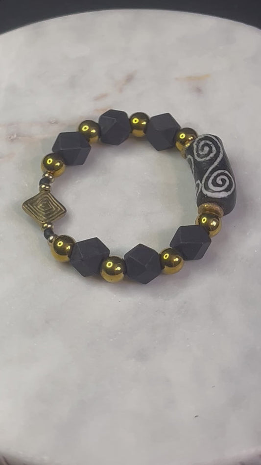 Integrity Black and Gold African Glass Bracelet